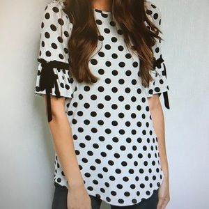 NWT Black and White Polka Dot Top with Ties